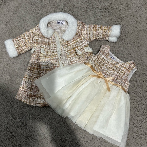 Blueberi Boulevard Cream and Gold Kids Matching Set - Picture 1 of 2